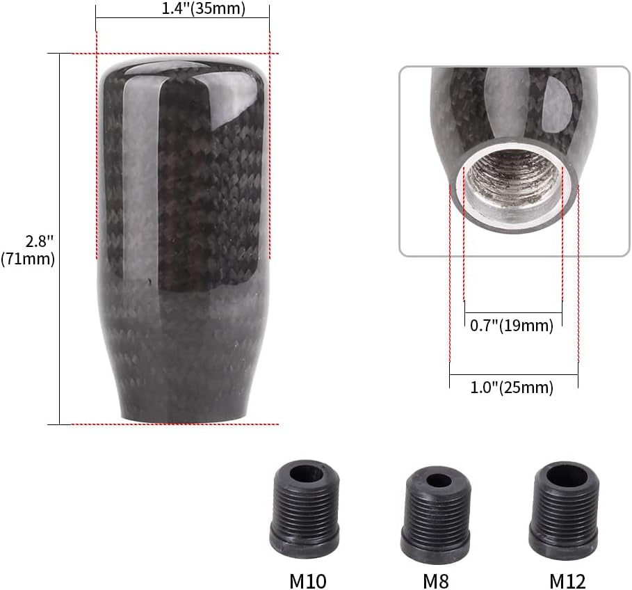 Carbon Fiber Shift Knob for Automatic and Manual Vehicles, Carbon Fiber Gear Shift Knob, 5 Speed Black