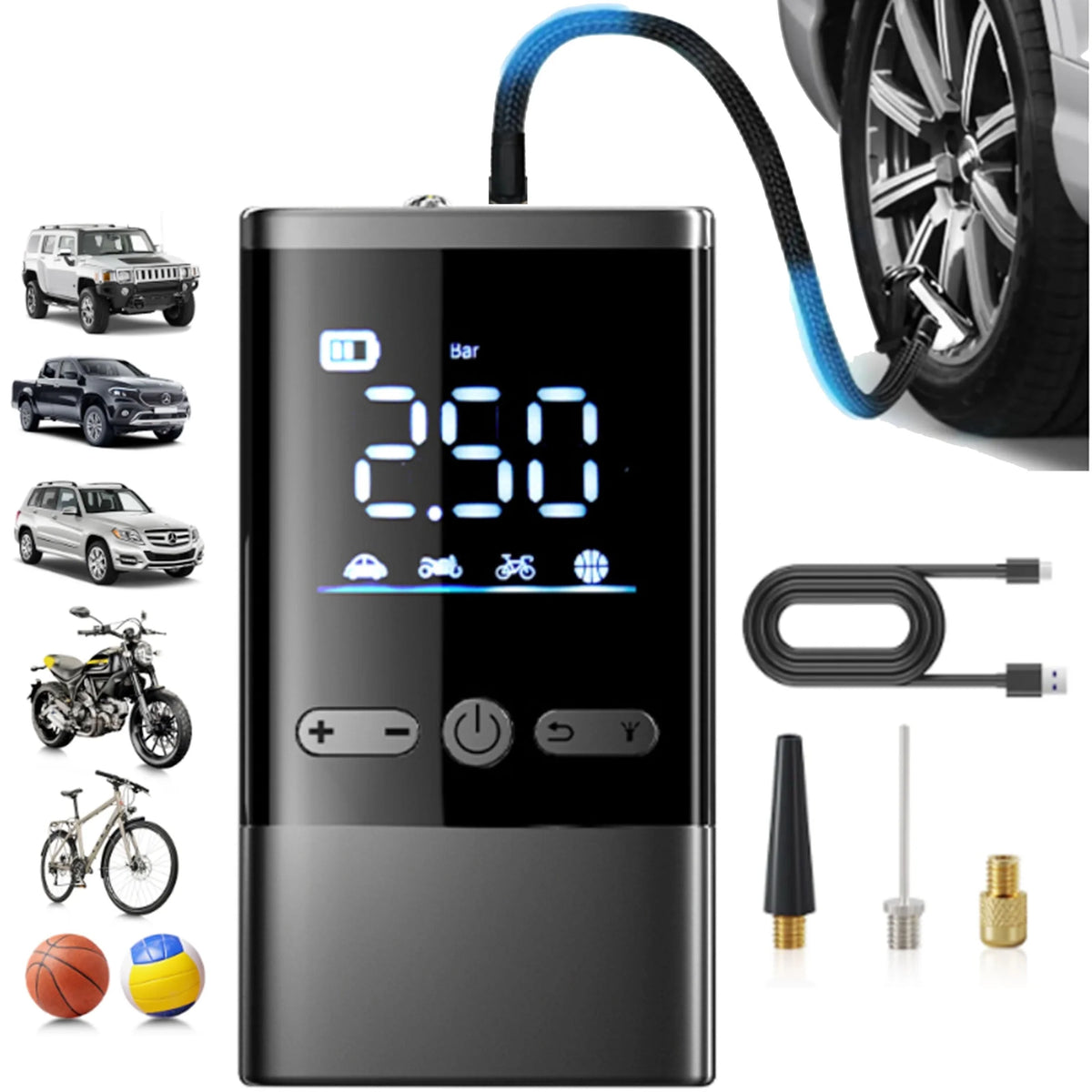 Tire Inflator Portable 150 Psi Air Compressor Cordless Air Pump with LCD Displ for Car Tires