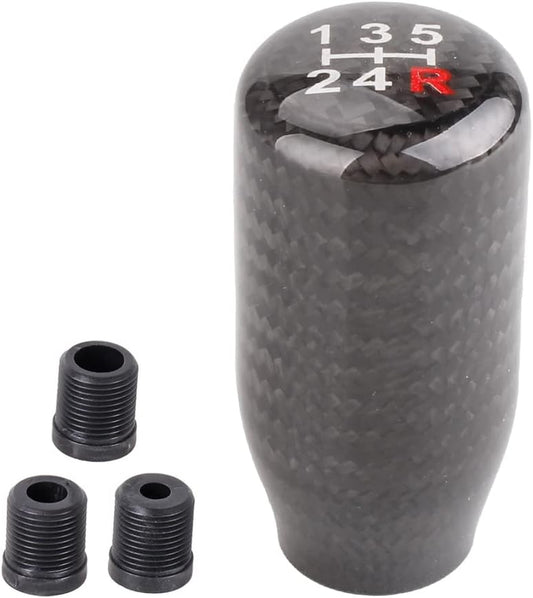 Carbon Fiber Shift Knob for Automatic and Manual Vehicles, Carbon Fiber Gear Shift Knob, 5 Speed Black